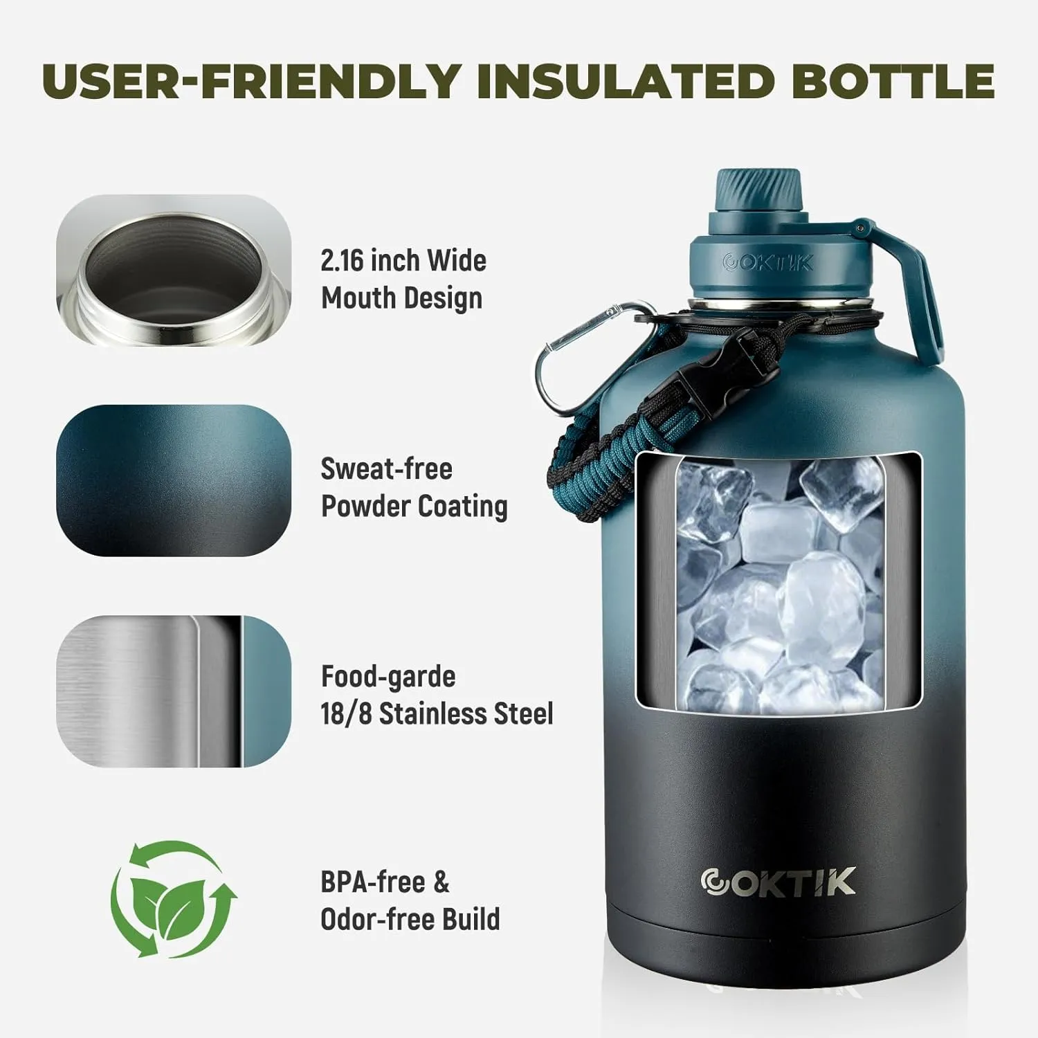 COKTIK 84oz Water Bottle with Straw - Triple Insulated Flask, 48hr Cold Retention Large Water Bottle, Leakproof Water Jug for Gym, Hiking, Camping, Outdoor Sports(2 pack,Mix Color)