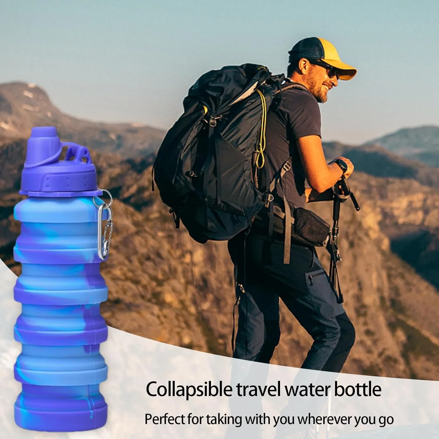 Collapsible Water Bottle,Compact Water Bottle,Silicone Travel Water Bottle | Portable Camping Water Bottle,Reusable Sports Water Bottle with Carabiner 700ml for Acamp