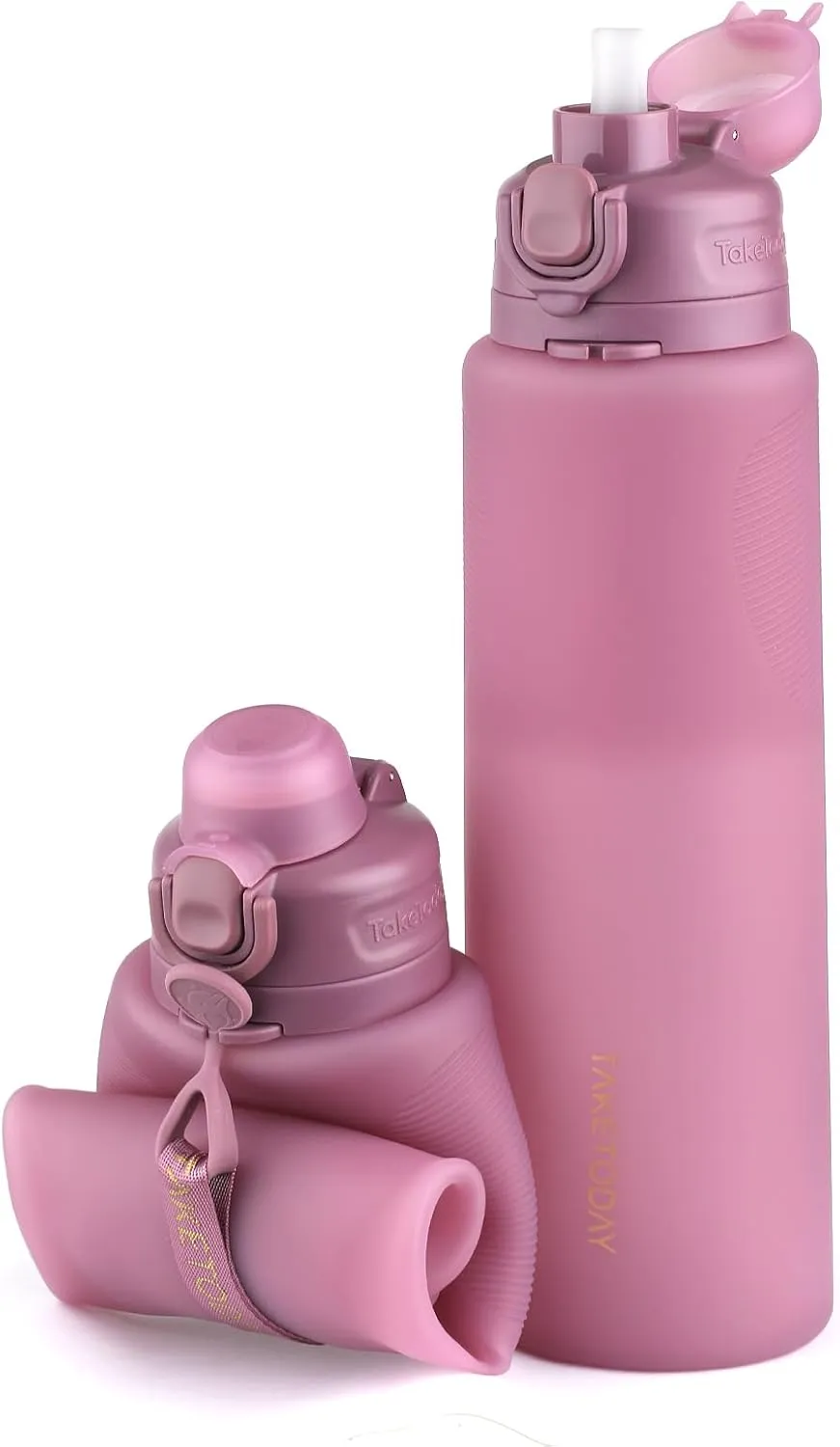 Collapsible Water Bottles 32oz, Foldable Travel Water Bottle with Straw, BPA Free, Silicone Water Bottle Leakproof for Hiking, International Travel, Outdoors (Purple)