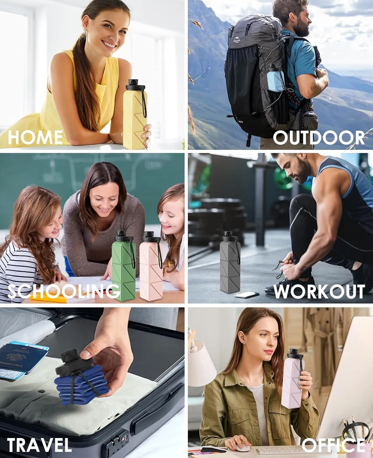 Collapsible Water Bottles, 4 Pack BPA-Free Leak-Proof Silicone Foldable Water Bottle Cup, Durable Lightweight Bottle for Gym Travel Camping Hiking Running Sport