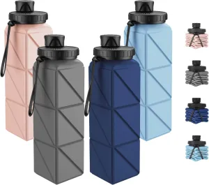 Collapsible Water Bottles, 4 Pack BPA-Free Leak-Proof Silicone Foldable Water Bottle Cup, Durable Lightweight Bottle for Gym Travel Camping Hiking Running Sport