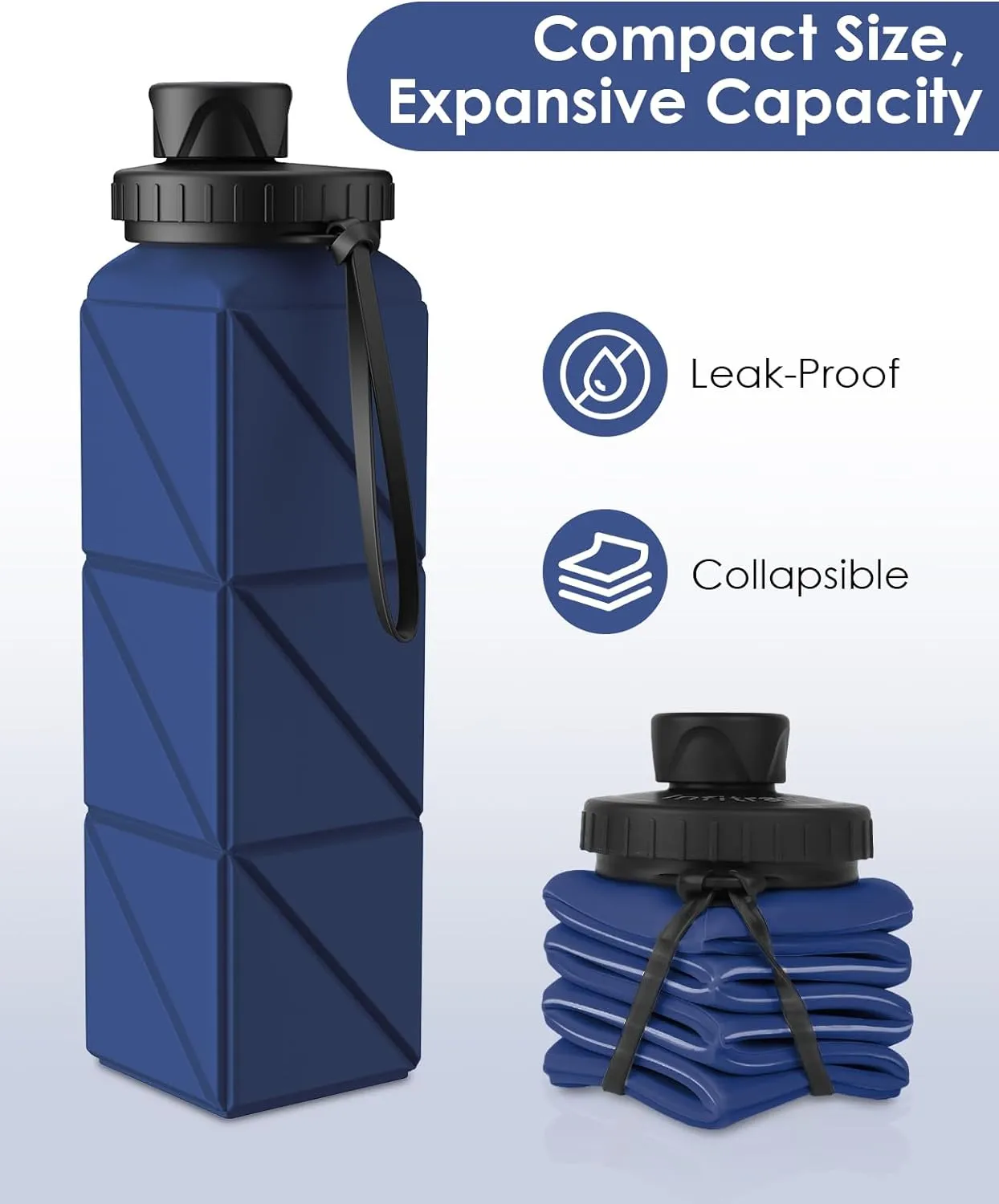 Collapsible Water Bottles, 4 Pack BPA-Free Leak-Proof Silicone Foldable Water Bottle Cup, Durable Lightweight Bottle for Gym Travel Camping Hiking Running Sport