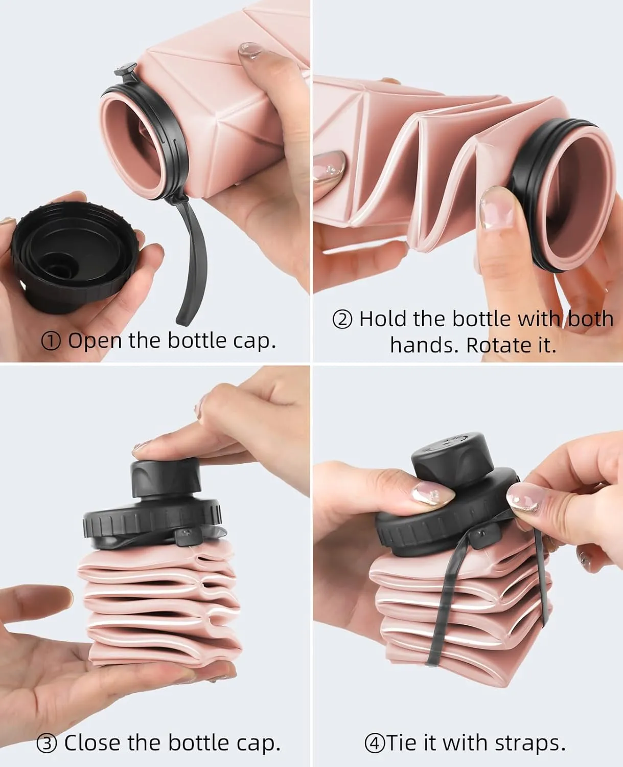 Collapsible Water Bottles, 4 Pack BPA-Free Leak-Proof Silicone Foldable Water Bottle Cup, Durable Lightweight Bottle for Gym Travel Camping Hiking Running Sport
