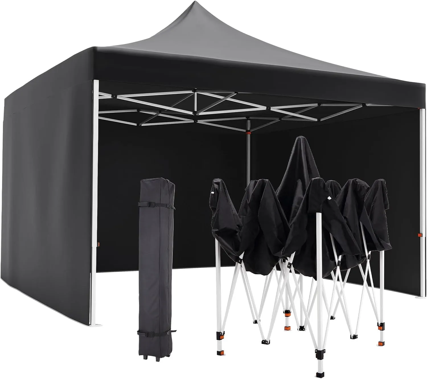 Commercial Canopy Tent 10*10ft,Instant Gazebo Tent, Outdoor Portable Shelter With 3 Sidewalls, Windows, Wheeled Bag,Stakes and Ropes,Pop Up Canopy Tent for Outdoor/Parties and Events-black
