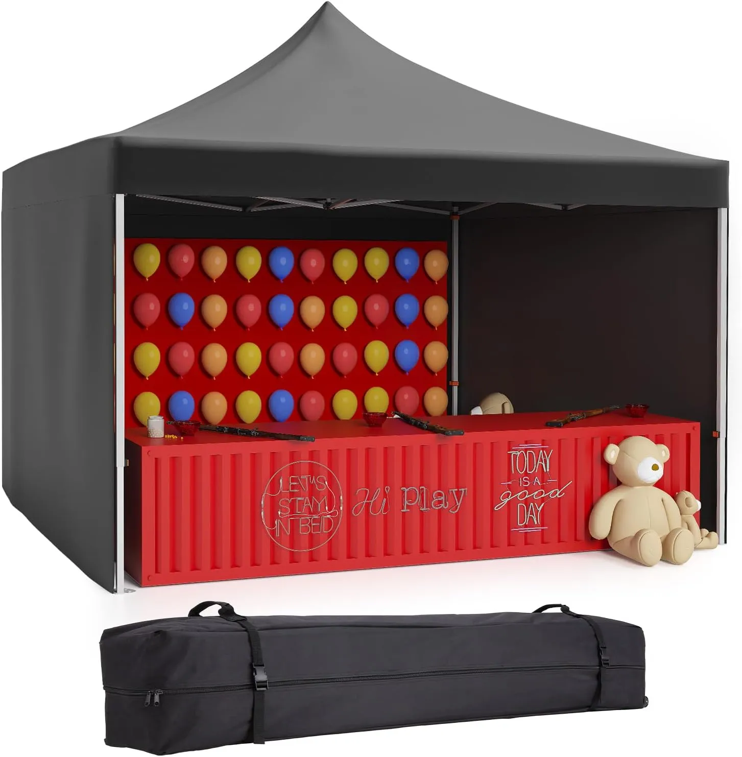 Commercial Canopy Tent 10*10ft,Instant Gazebo Tent, Outdoor Portable Shelter With 3 Sidewalls, Windows, Wheeled Bag,Stakes and Ropes,Pop Up Canopy Tent for Outdoor/Parties and Events-black