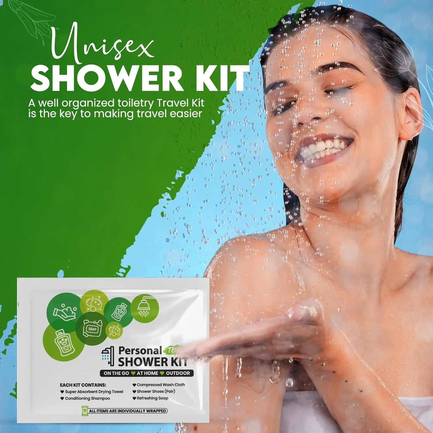 Compact Personal Shower Kit To-Go (Green) – Your Hygiene Companion for Travel, Gym, Camping | Shower on the Go | Shampoo, Soap, Towel. All in One (5)