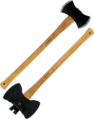 Condor Tool & Knife Double Bit Michigan | Solid Felling Axe with Handcrafted Welted Leather Sheath | 1060 High Carbon Steel Wood Axe with a Burnt American Hickory Handle | 7.1in Blade | 48oz