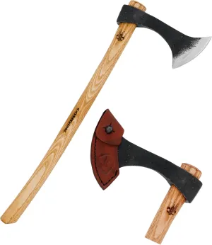 Condor Tool & Knife Francisca Throwing Axe - Solid Hatchet Axe with Handcrafted Welted Leather Sheath - 1060 High Carbon Steel - Burnt American Hickory Handle - 6.6in Blade - 19.8oz