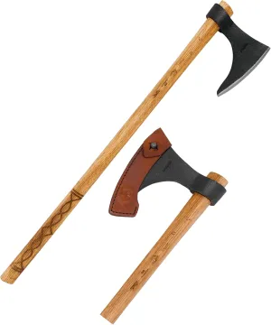 Condor Tool & Knife Valhalla Battle Axe - Handcrafted Welted Leather Sheath - 1060 High Carbon Steel Throwing Axe with a Burnt American Hickory Handle - 6.1in Blade - 31.8oz