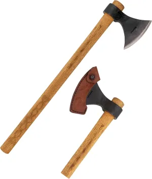 Condor Tool & Knife Valhalla Throwing Axe - Solid Hatchet Axe with Handcrafted Welted Leather Sheath - 1060 High Carbon Steel - Burnt American Hickory Handle - 5.3in Blade - 26.5oz
