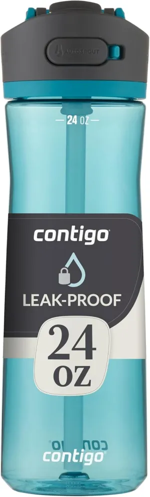 Contigo Ashland 2.0 Leak-Proof, Dishwasher Safe Water Bottle with Lid Lock & Angled Straw, Interchangeable Lid, 24oz - Juniper