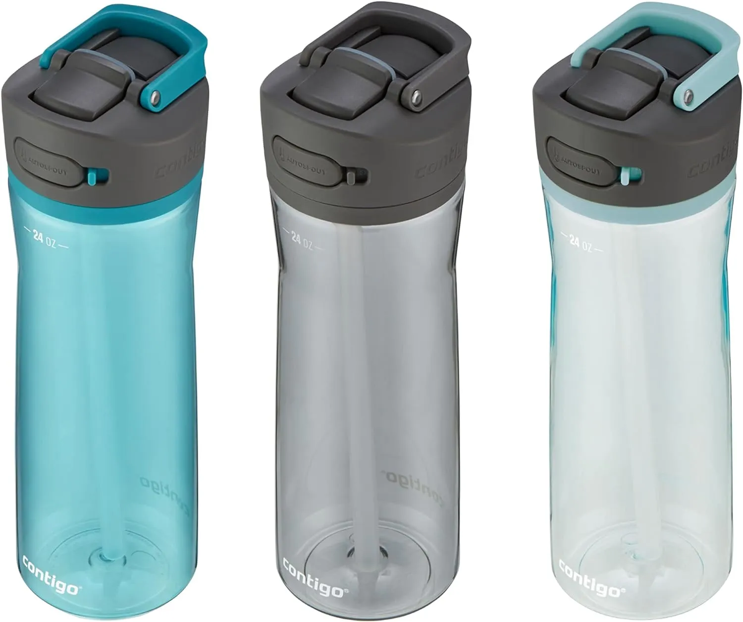 Contigo Ashland 2.0 Water Bottle with AUTOSPOUT Lid | Tritan Water Bottle 24oz. 3 Pack Juniper & Sake & Bubble Tea