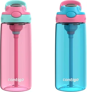 Contigo Aubrey Kids BPA-Free Water Bottle with Silicone Straw, Spill-Proof Lid, Dishwasher Safe, 20oz 2-Pack, Suitable for 3  Years, Azalea/Jade & Blue Raspberry/Azalea