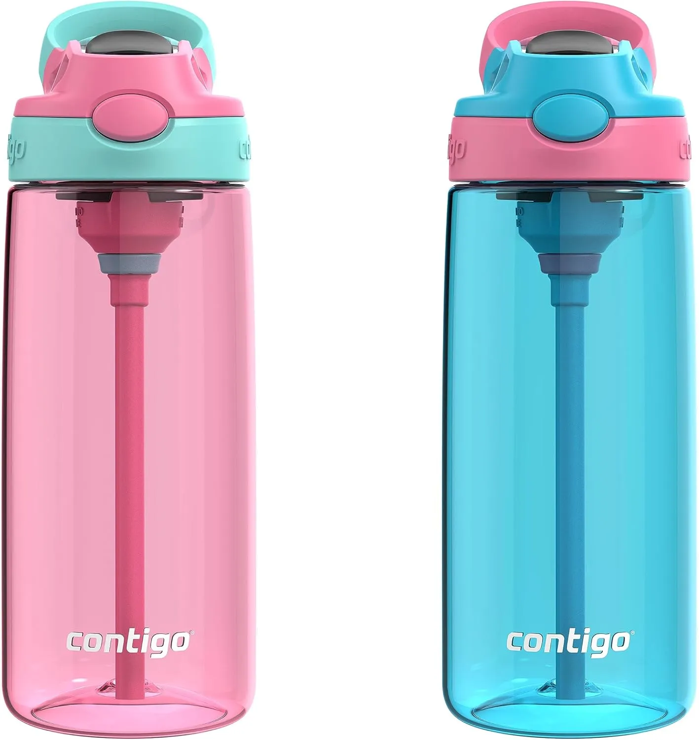 Contigo Aubrey Kids BPA-Free Water Bottle with Silicone Straw, Spill-Proof Lid, Dishwasher Safe, 20oz 2-Pack, Suitable for 3  Years, Azalea/Jade & Blue Raspberry/Azalea