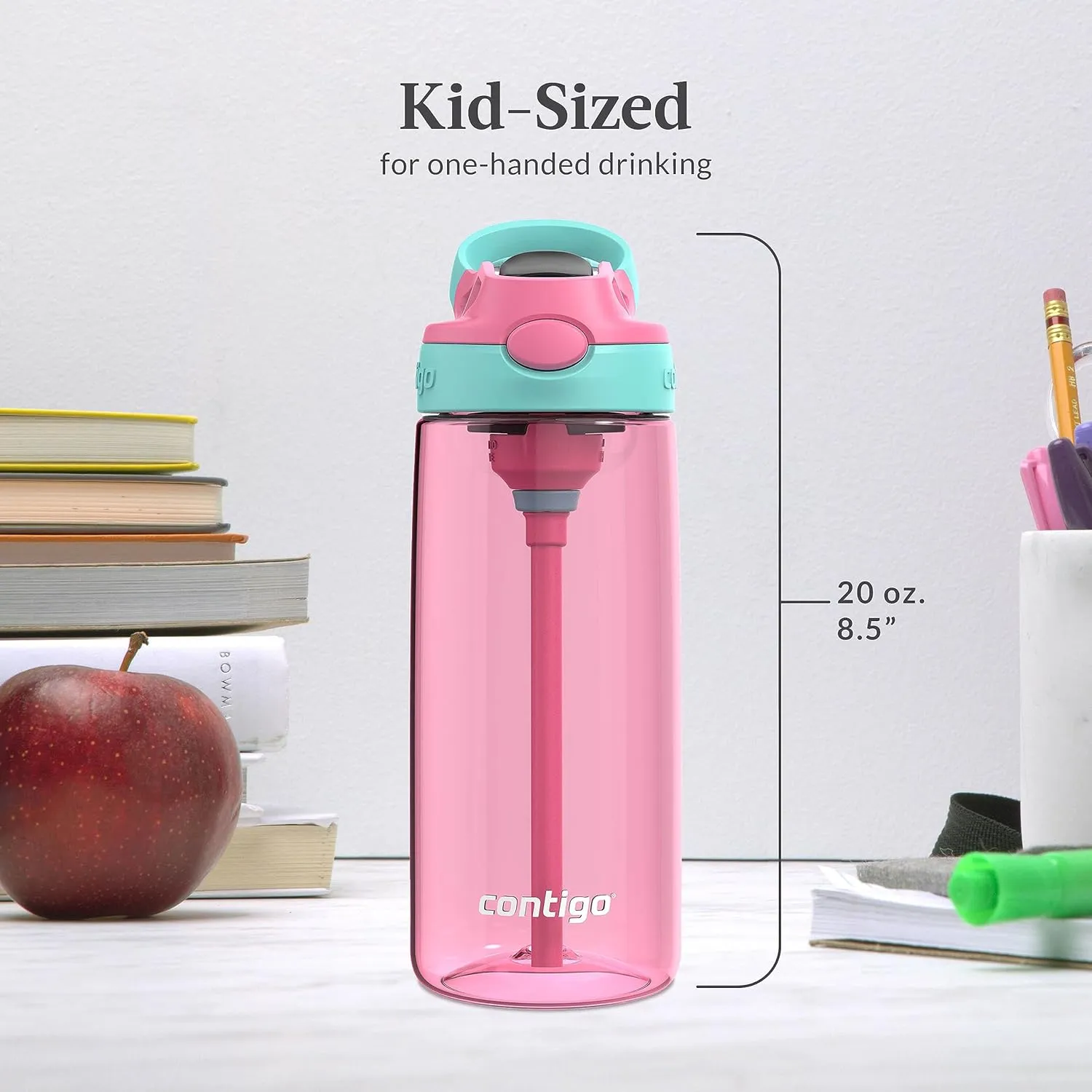 Contigo Aubrey Kids BPA-Free Water Bottle with Silicone Straw, Spill-Proof Lid, Dishwasher Safe, 20oz 2-Pack, Suitable for 3  Years, Azalea/Jade & Blue Raspberry/Azalea