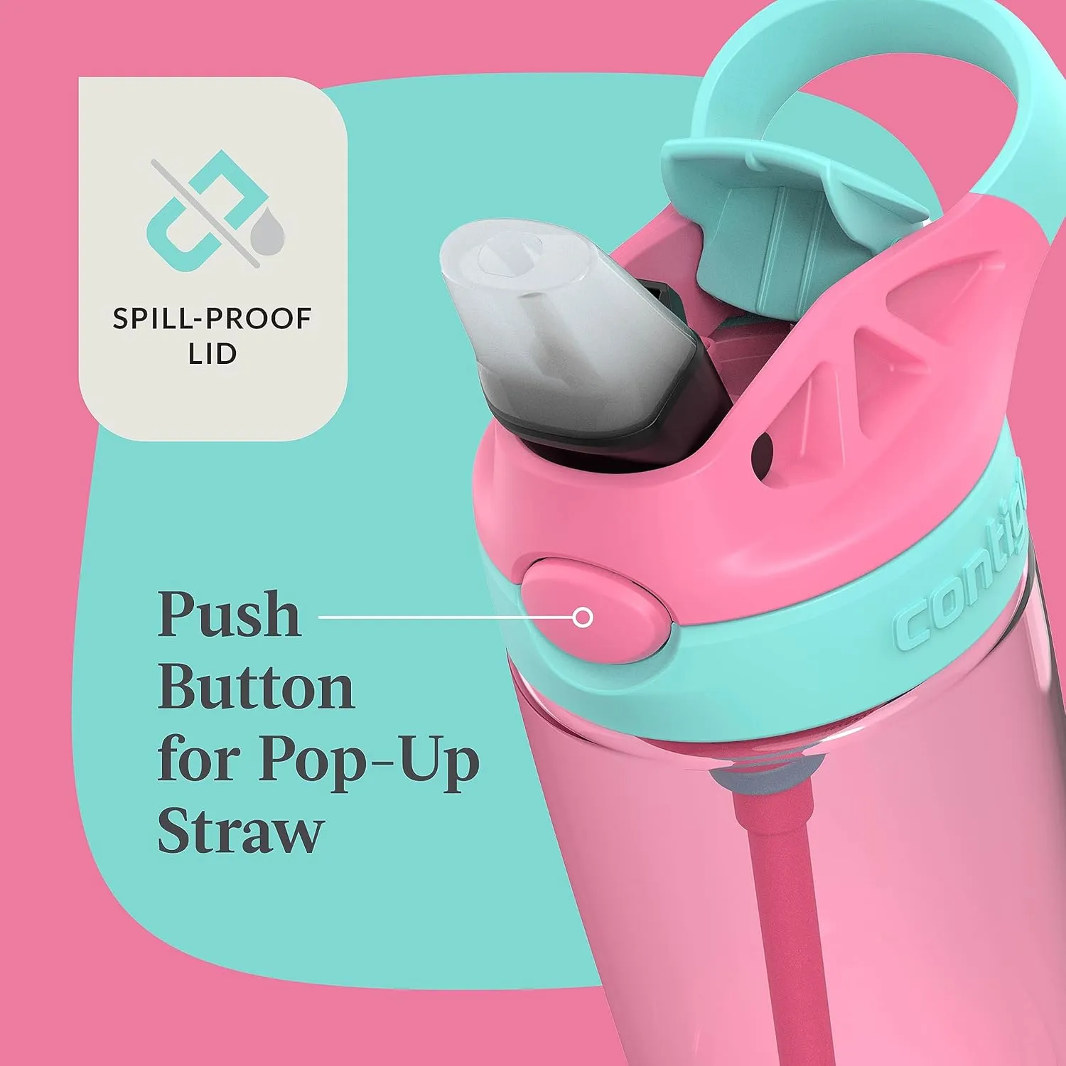 Contigo Aubrey Kids BPA-Free Water Bottle with Silicone Straw, Spill-Proof Lid, Dishwasher Safe, 20oz 2-Pack, Suitable for 3  Years, Azalea/Jade & Blue Raspberry/Azalea