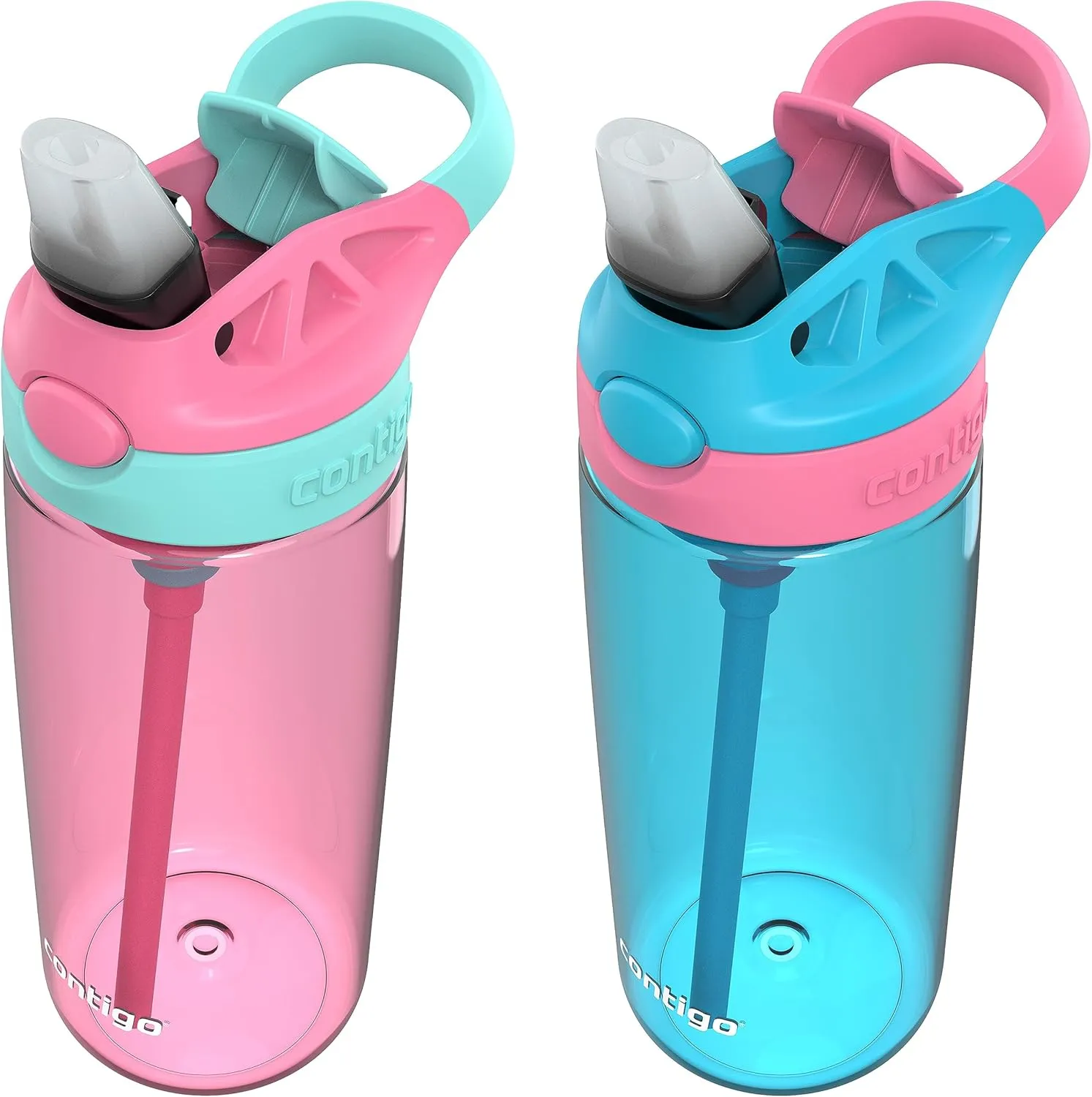 Contigo Aubrey Kids BPA-Free Water Bottle with Silicone Straw, Spill-Proof Lid, Dishwasher Safe, 20oz 2-Pack, Suitable for 3  Years, Azalea/Jade & Blue Raspberry/Azalea