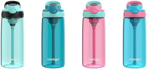 Contigo Aubrey Kids Cleanable 20oz Water Bottle 2-Pack with Silicone Straw, Spill-Proof Lid, Jade/Licorice & Juniper/Jade and Azalea/Jade & Blue Raspberry/Azalea