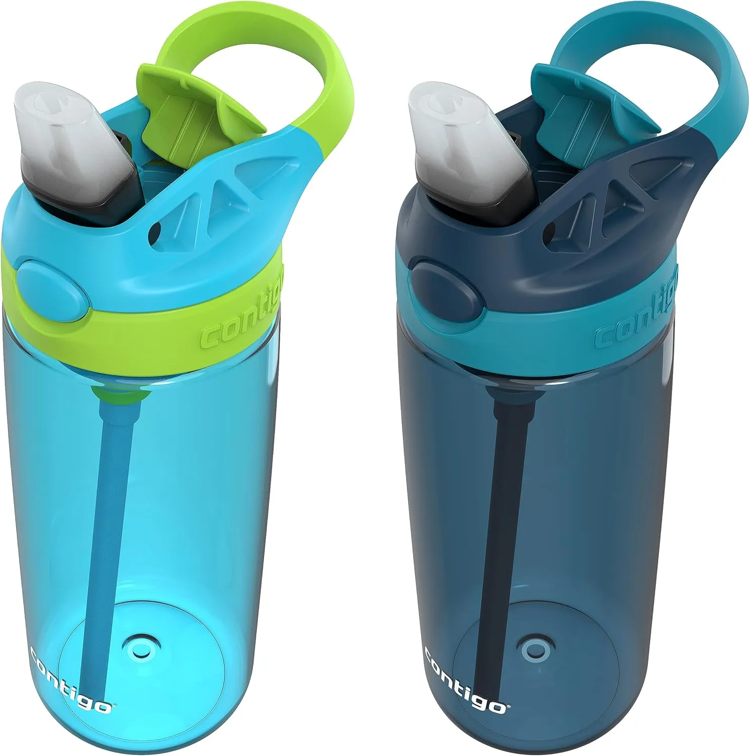 Contigo Aubrey Kids Cleanable 20oz Water Bottle 2-Pack with Silicone Straw, Spill-Proof Lid, Jade/Licorice & Juniper/Jade and Blue Raspberry/Cool Lime & Blueberry/Juniper