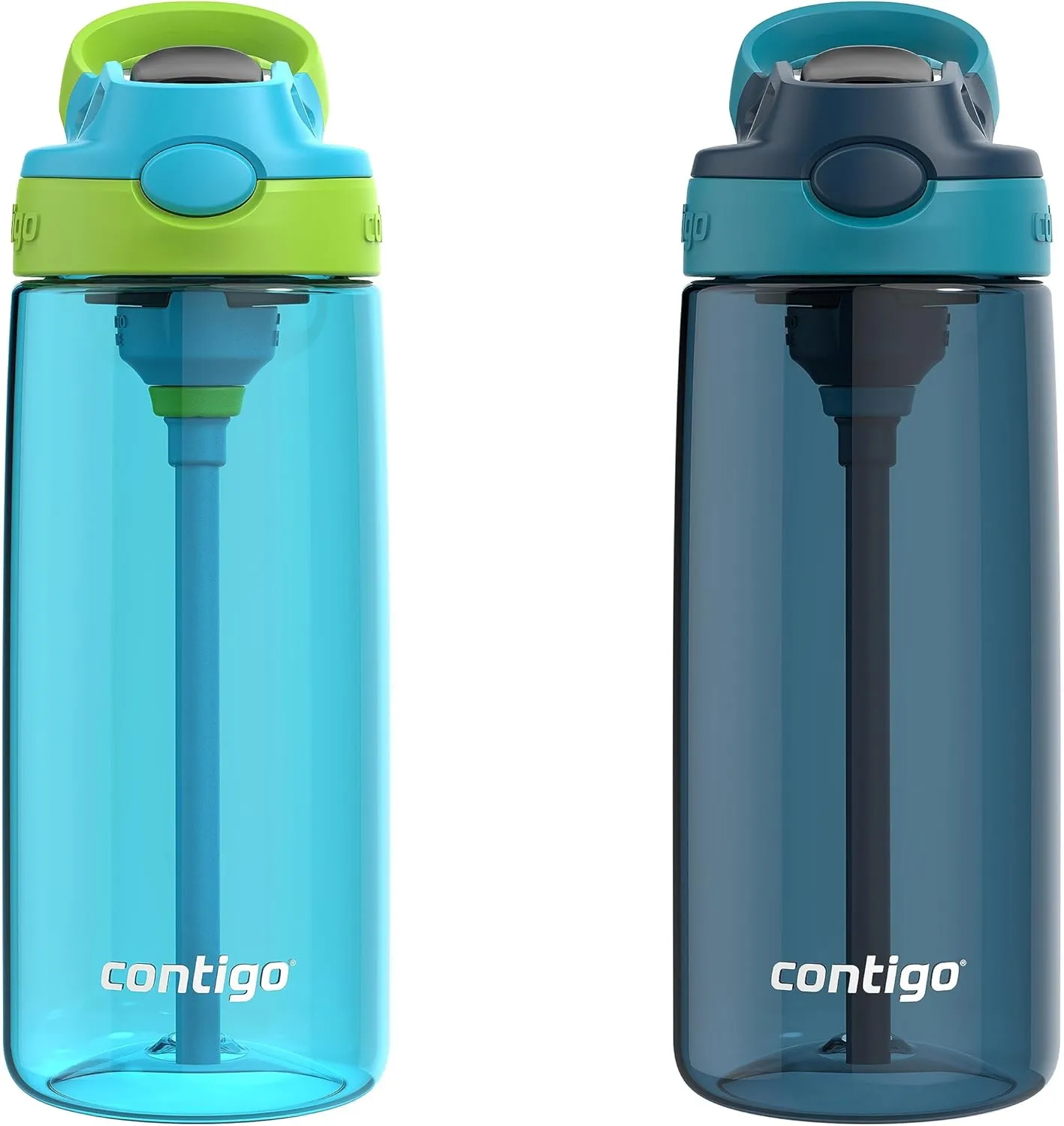 Contigo Aubrey Kids Cleanable 20oz Water Bottle 2-Pack with Silicone Straw, Spill-Proof Lid, Jade/Licorice & Juniper/Jade and Blue Raspberry/Cool Lime & Blueberry/Juniper