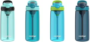 Contigo Aubrey Kids Cleanable 20oz Water Bottle 2-Pack with Silicone Straw, Spill-Proof Lid, Jade/Licorice & Juniper/Jade and Blue Raspberry/Cool Lime & Blueberry/Juniper