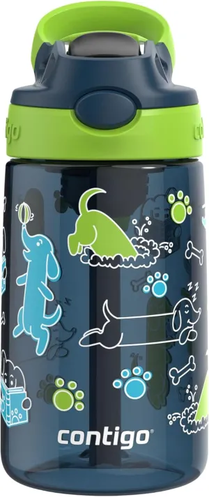 Contigo Aubrey Leak-Proof Spill-Proof Water Bottle, Lime with Dogs, 14 oz