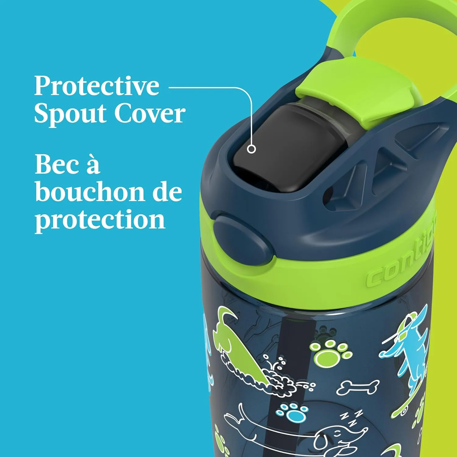 Contigo Aubrey Leak-Proof Spill-Proof Water Bottle, Lime with Dogs, 14 oz