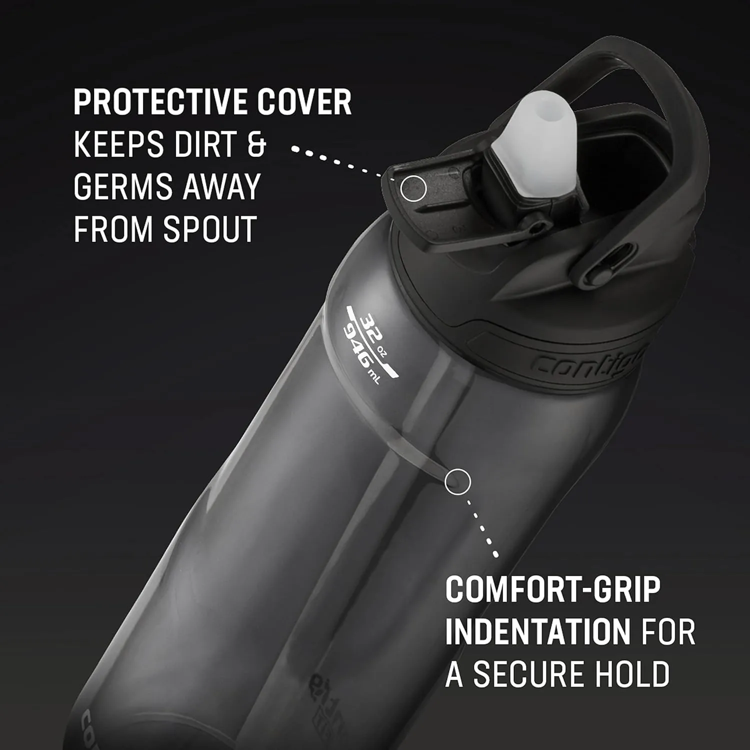 Contigo Fit Autospout Water Bottle, 32oz, Licorice Grey