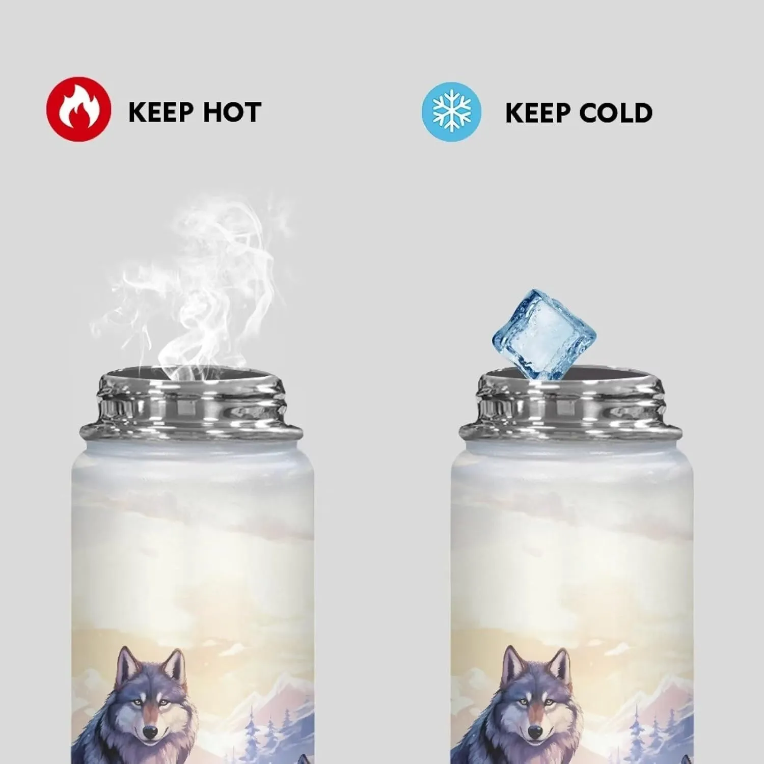 Cool Wolf Insulated Water Bottle With Lid and Handle Stainless Steel Water Bottles 18 Oz Wide Mouth Travel Mug Metal Vacuum Flask Jug for School,Sports Reusable Tumbler Purple
