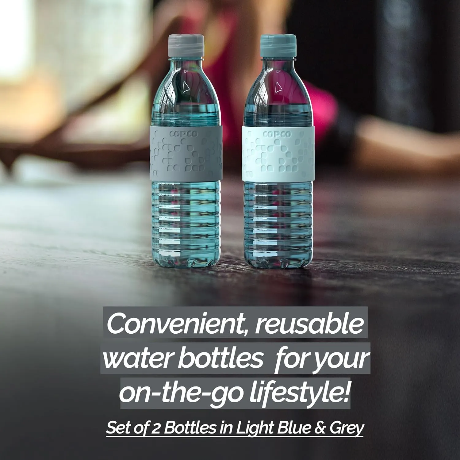 Copco Water Bottle with Chug Lid, Reusable, BPA Free Plastic, Dishwasher Safe, Perfect for Travel, School, Outdoors, and Gym, Hydra 16.9oz, Set of 2, Light Blue & Gray