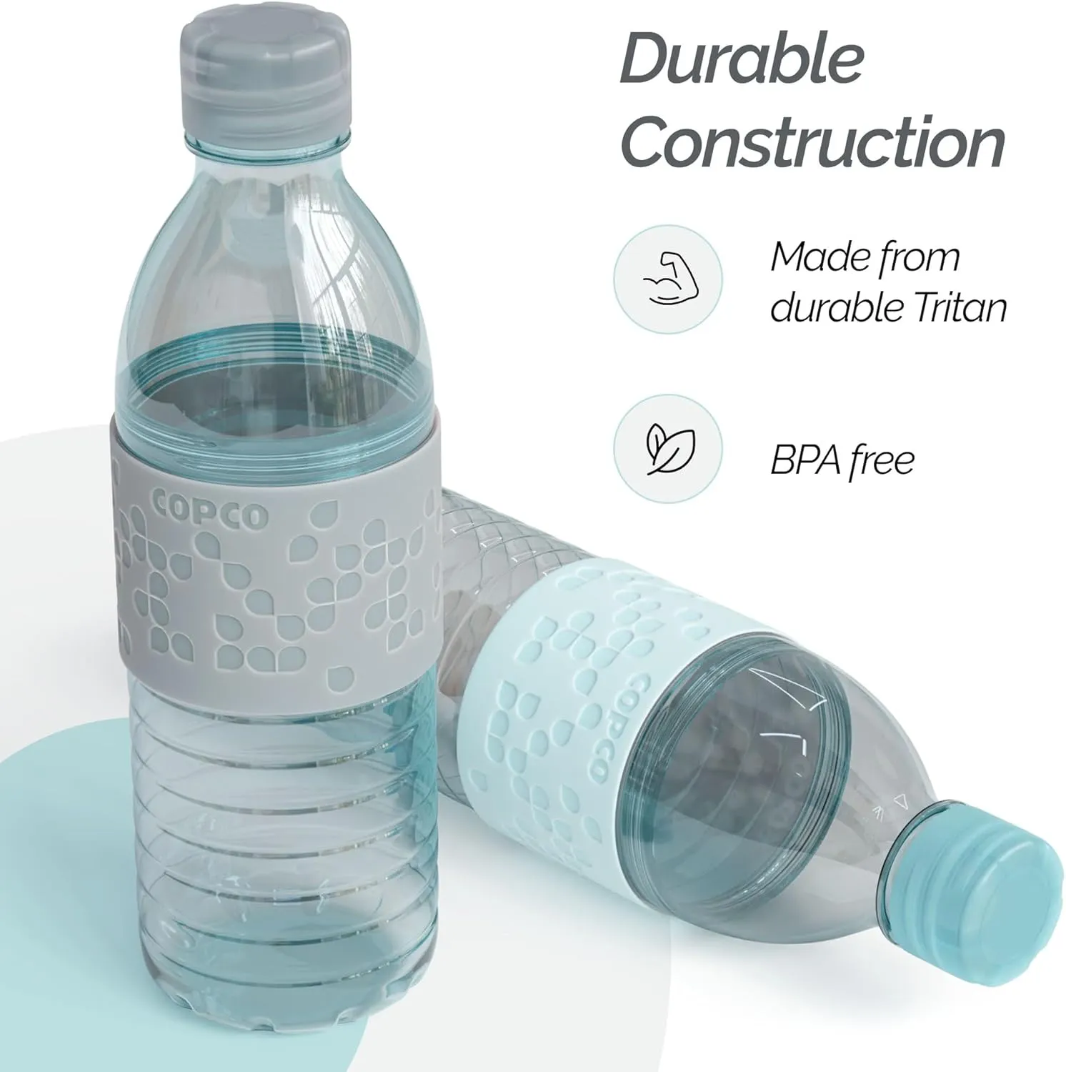 Copco Water Bottle with Chug Lid, Reusable, BPA Free Plastic, Dishwasher Safe, Perfect for Travel, School, Outdoors, and Gym, Hydra 16.9oz, Set of 2, Light Blue & Gray