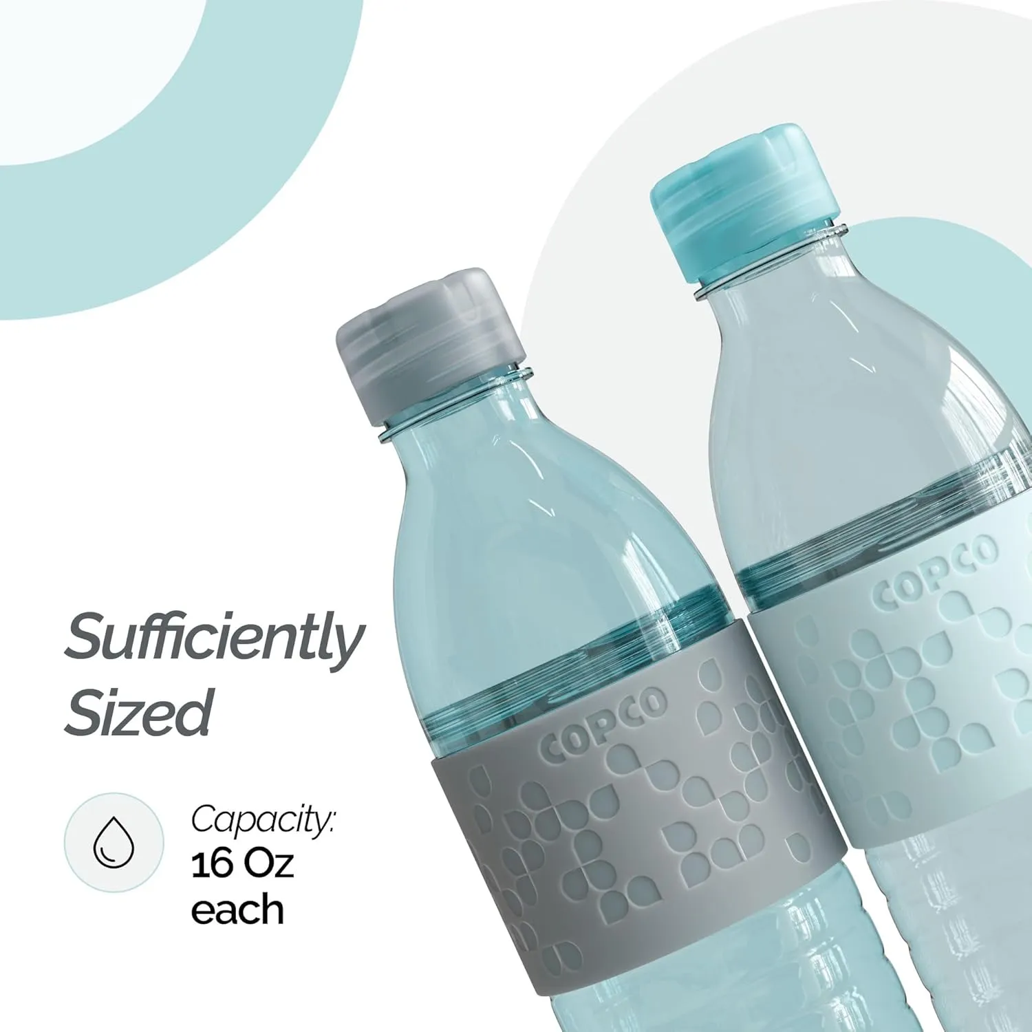 Copco Water Bottle with Chug Lid, Reusable, BPA Free Plastic, Dishwasher Safe, Perfect for Travel, School, Outdoors, and Gym, Hydra 16.9oz, Set of 2, Light Blue & Gray