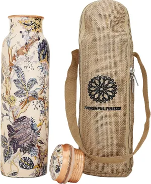 Copper Vessel 1000 ml With Carrying Bag - Pure Copper Bottle for Sports, Yoga, Gym, Office, Hiking (White)