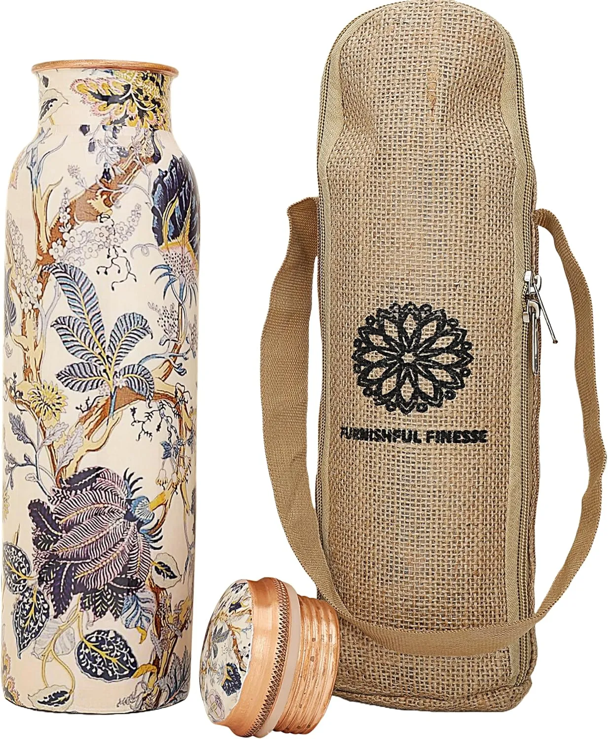 Copper Vessel 1000 ml With Carrying Bag - Pure Copper Bottle for Sports, Yoga, Gym, Office, Hiking (White)