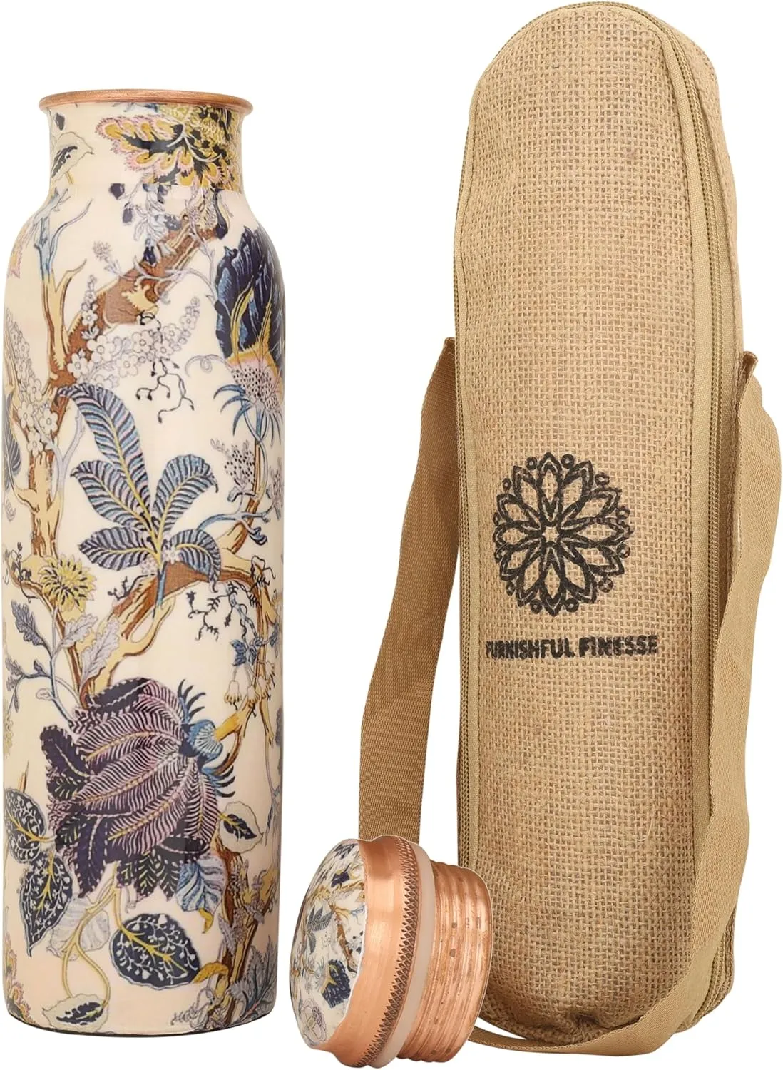 Copper Vessel 1000 ml With Carrying Bag - Pure Copper Bottle for Sports, Yoga, Gym, Office, Hiking (White)