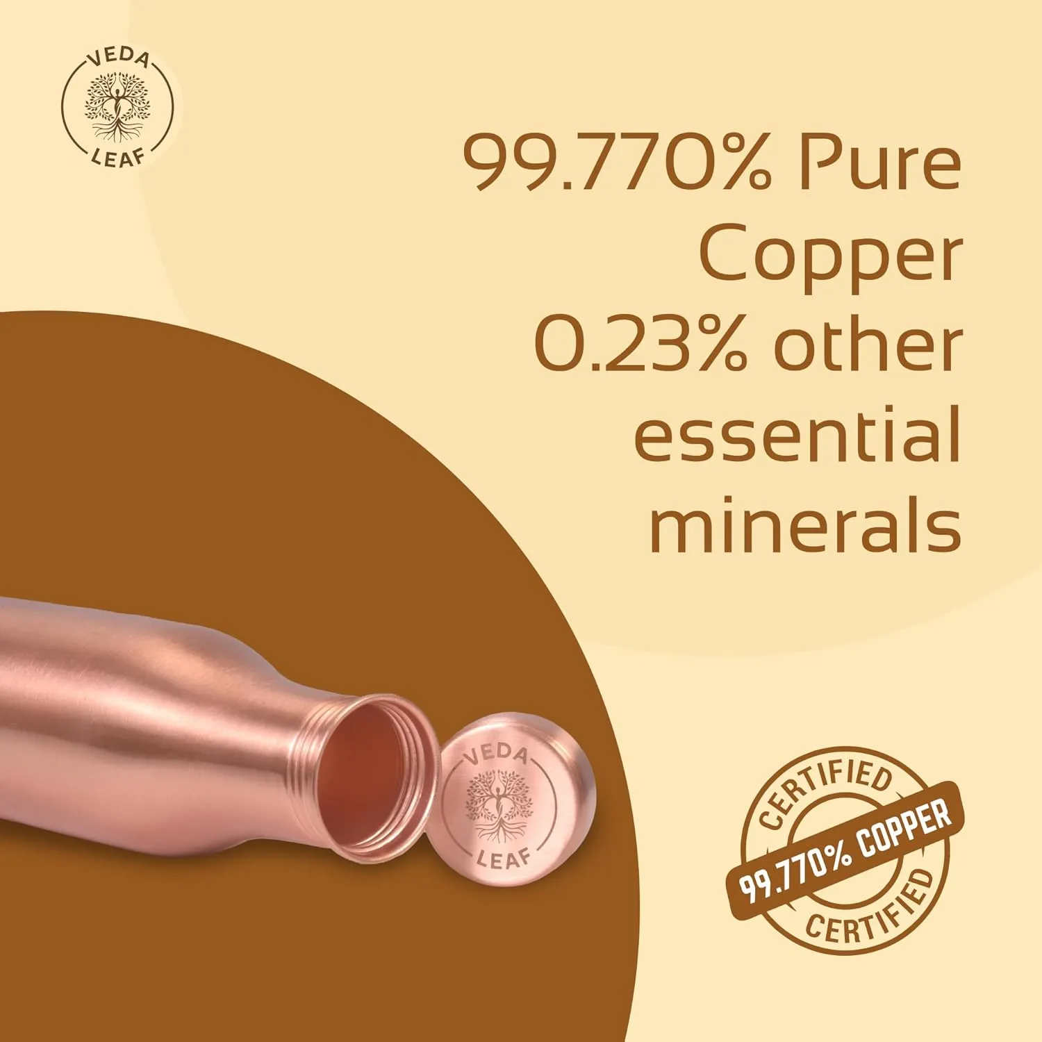 Copper Water Bottle, 950 ML (32.5 Oz), Vintage Smooth Finish,Handcrafted Ayurvedic Copper Water Bottle, Certified Pure Copper Water Bottle Vessel, Large (4-8 cups)