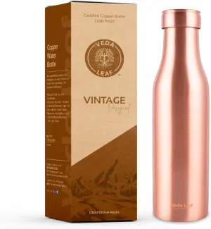 Copper Water Bottle, 950 ML (32.5 Oz), Vintage Smooth Finish,Handcrafted Ayurvedic Copper Water Bottle, Certified Pure Copper Water Bottle Vessel, Large (4-8 cups)