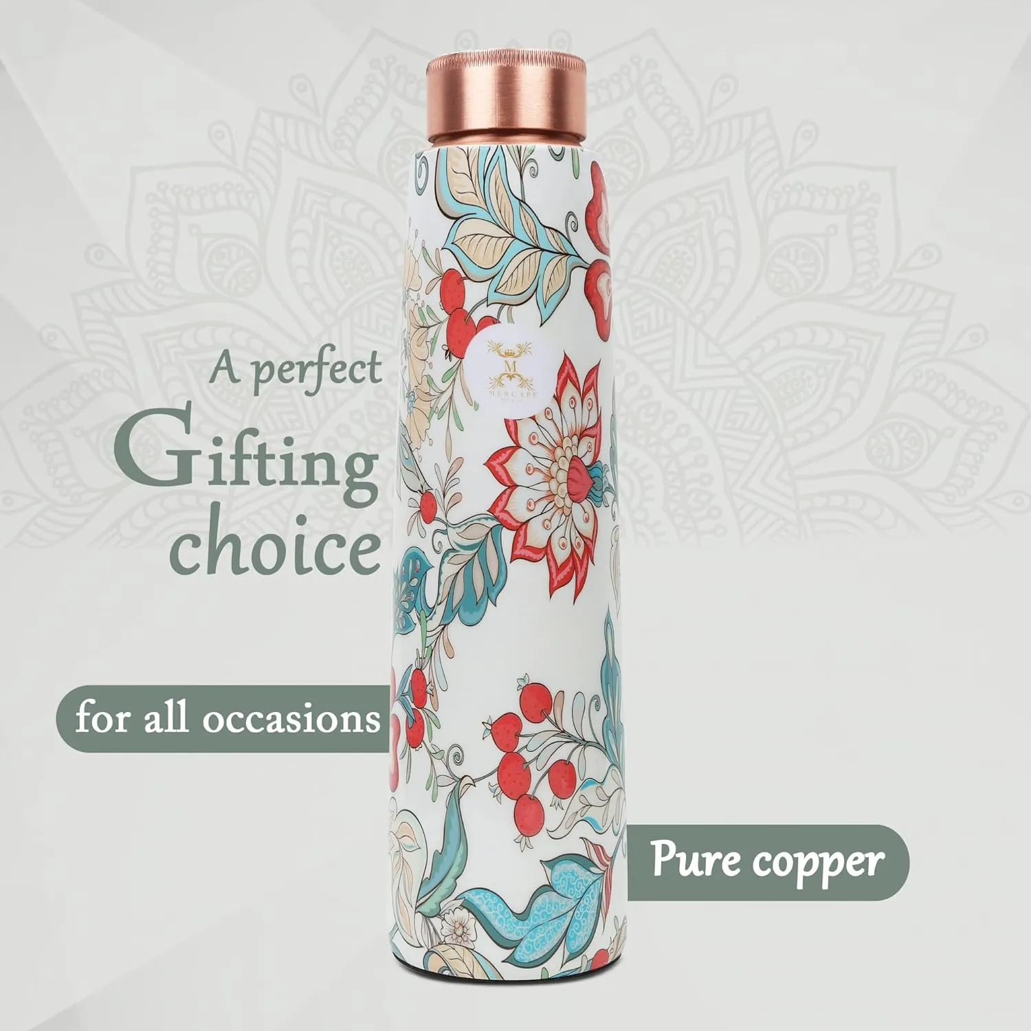 Copper Water Bottle A Handmade Ayurvedic Enameled Print Pure Copper Water Bottle For Drinking - Increase Your Water Consumption, and Experience Immediate Health Benefits 900ml