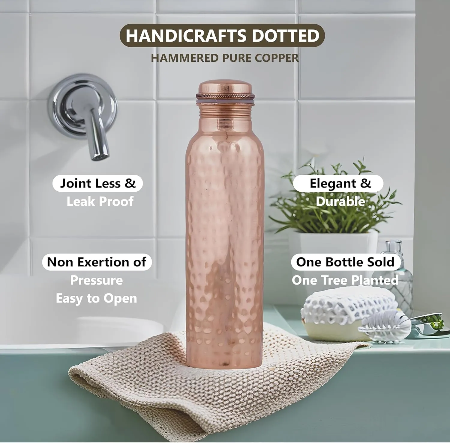 Copper Water Bottle for Drinking 34 oz Copper Ayurveda Pure Copper Water Bottle Ayurvedic Water Bottle with Lid Leak Proof Joint Less Water Bottle Travel Bottle for Gym, Office, Hiking,Outdoor Bottle