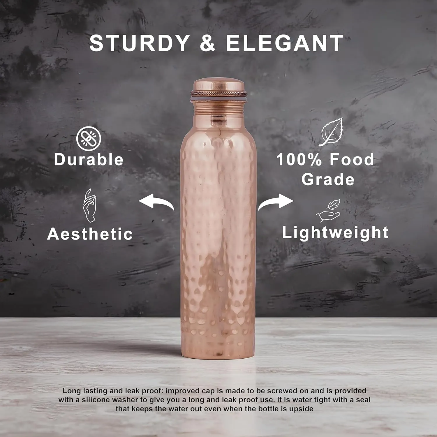 Copper Water Bottle for Drinking 34 oz Copper Ayurveda Pure Copper Water Bottle Ayurvedic Water Bottle with Lid Leak Proof Joint Less Water Bottle Travel Bottle for Gym, Office, Hiking,Outdoor Bottle