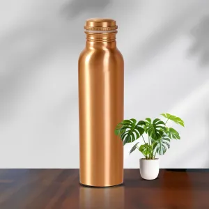Copper Water Bottle for Drinking Hammered Ayurvedic Pure Leak Proof Lid Bottle Vessel Drinking Bottle 34 Oz for Home, Office (PLAIN)