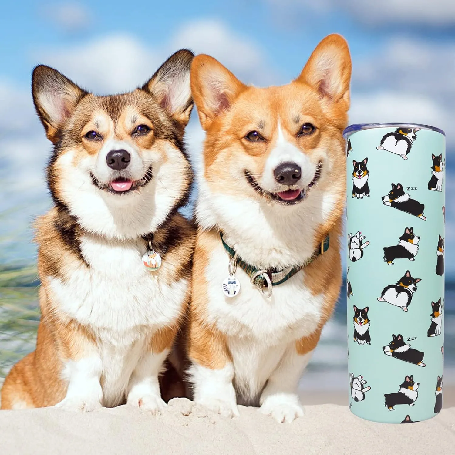 Corgi Tumbler With Lid and Straw - 20 oz Insulated Stainless Steel Dog Tumbler - Travel Mug and Wine Cups - Corgi Gifts