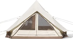 Cotton Canvas Family Camping Tent, Camping Tent for 3-4 People Automatic 60s Large Space Tower, Bell Shaped Teepee Tent, Waterproof Teepee Pyramid Tent