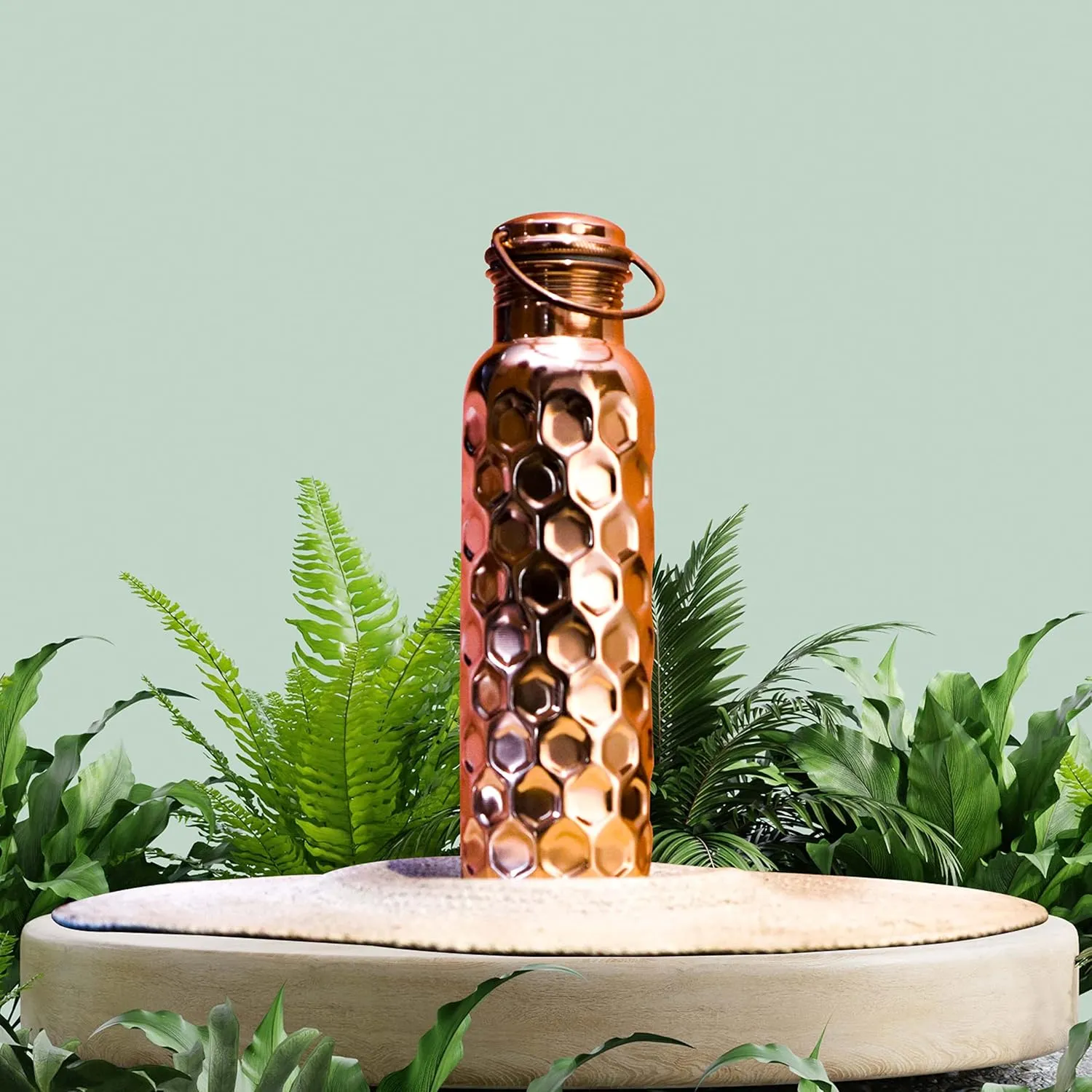 Craft Trade Pack of 2 Hammered Pure Copper Bottle with Lid and Carry Bag for Drinking Water BPA Free Leak Proof Supports Digestive & Liver Health, Ayurveda Inspired 34oz - 1 Litre Natural