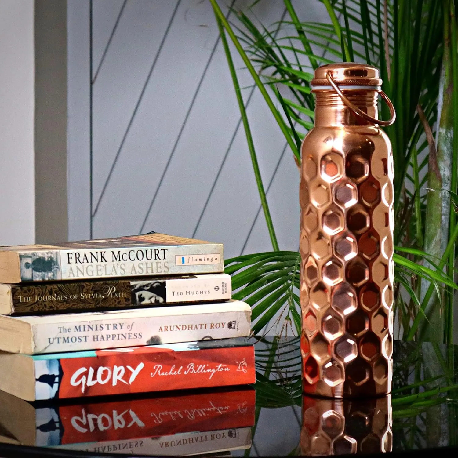 Craft Trade Pack of 2 Hammered Pure Copper Bottle with Lid and Carry Bag for Drinking Water BPA Free Leak Proof Supports Digestive & Liver Health, Ayurveda Inspired 34oz - 1 Litre Natural
