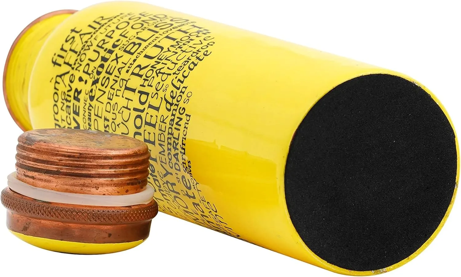 Craft Trade Printed Pure Copper Bottle with Lid and Carry Bag for Drinking Water BPA Free Leak Proof Boosts Immunity, Supports Digestive & Ayurveda Inspired 34oz - 1 Litre Yellow