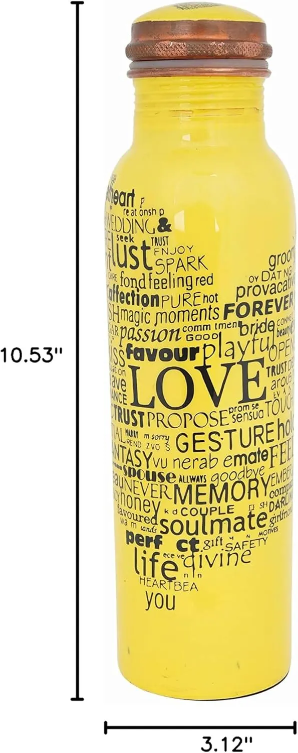 Craft Trade Printed Pure Copper Bottle with Lid and Carry Bag for Drinking Water BPA Free Leak Proof Boosts Immunity, Supports Digestive & Ayurveda Inspired 34oz - 1 Litre Yellow