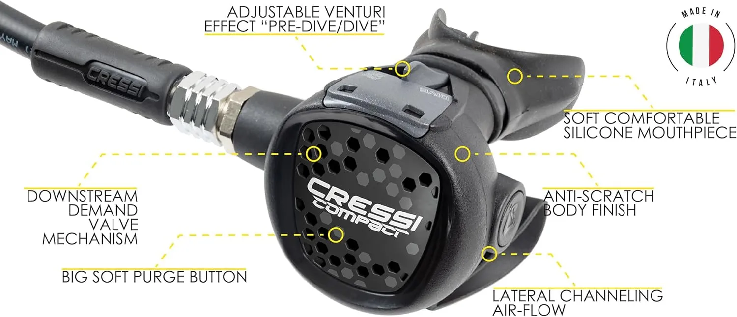 Cressi Aquaride Adult Scuba Package for Any Skill Level - MC9/Compact Regulator - Octopus Compact - Donatello Dive Computer Gauge Console - Regulator Bag - Italian Design