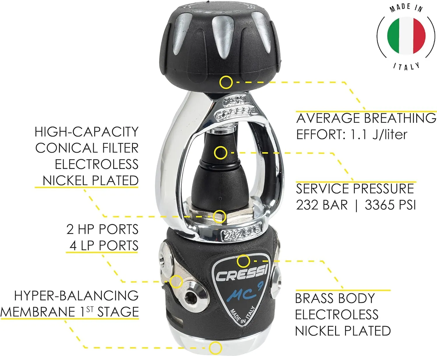 Cressi Aquaride Adult Scuba Package for Any Skill Level - MC9/Compact Regulator - Octopus Compact - Donatello Dive Computer Gauge Console - Regulator Bag - Italian Design