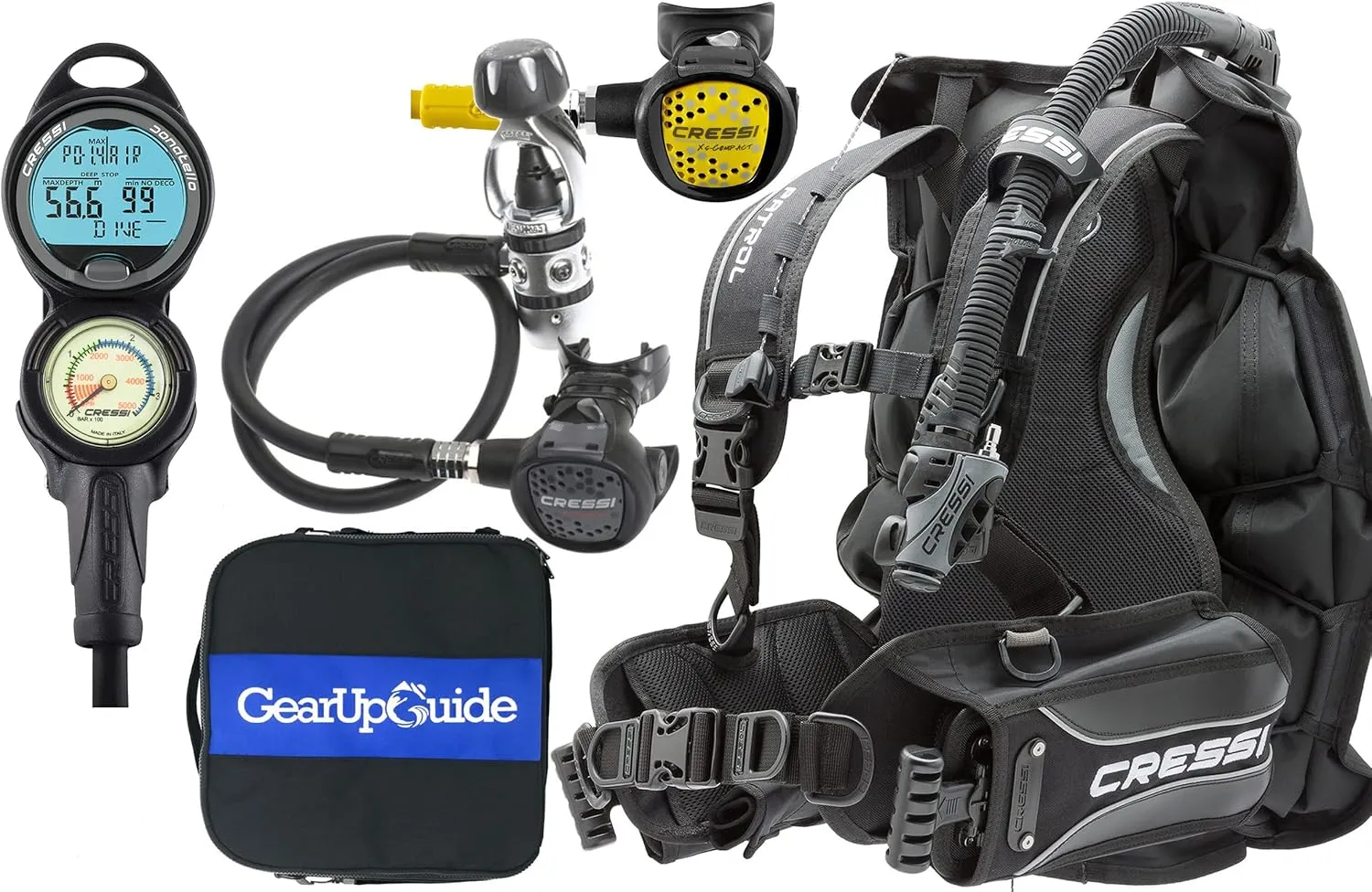 CRESSI Trim Scuba Diving Gear Package Complete with Patrol BCD - Donatello C2 Dive Computer - AC2 Compact Regulator Set Fully Assembled (Medium)